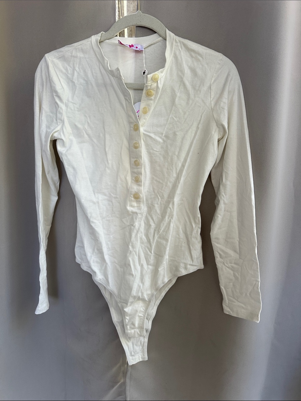 Buddy Love Cream Long-Sleeve Henley One-Piece Bodysuit sz M